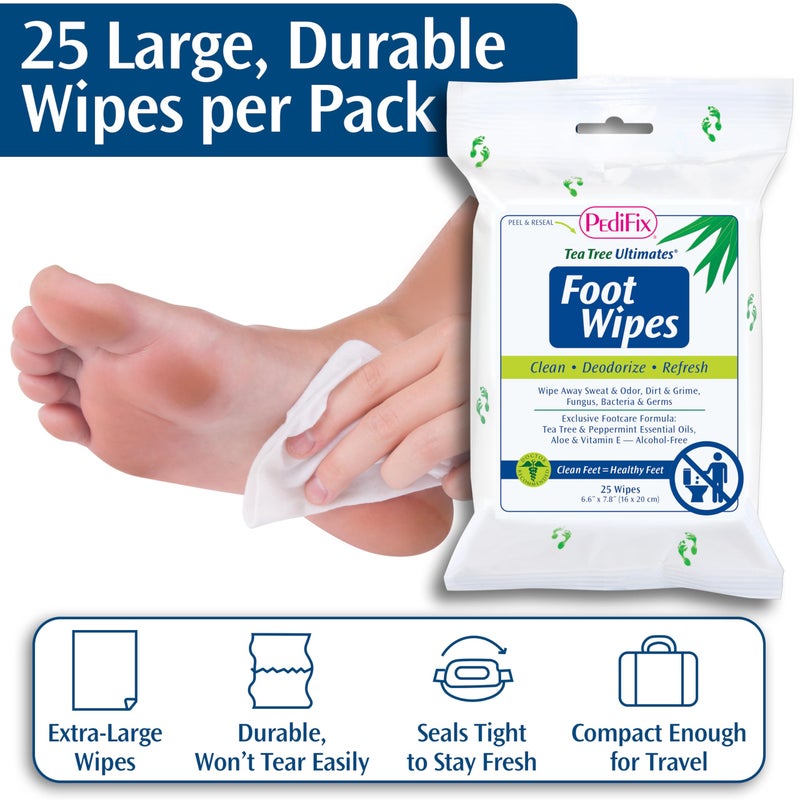 PediFix Tea Tree Ultimates Foot Wipes - Natural Deodorizing & Cleansing with Tea Tree Oil, Peppermint & Aloe Vera for Odor & Sweat Relief - Image 5
